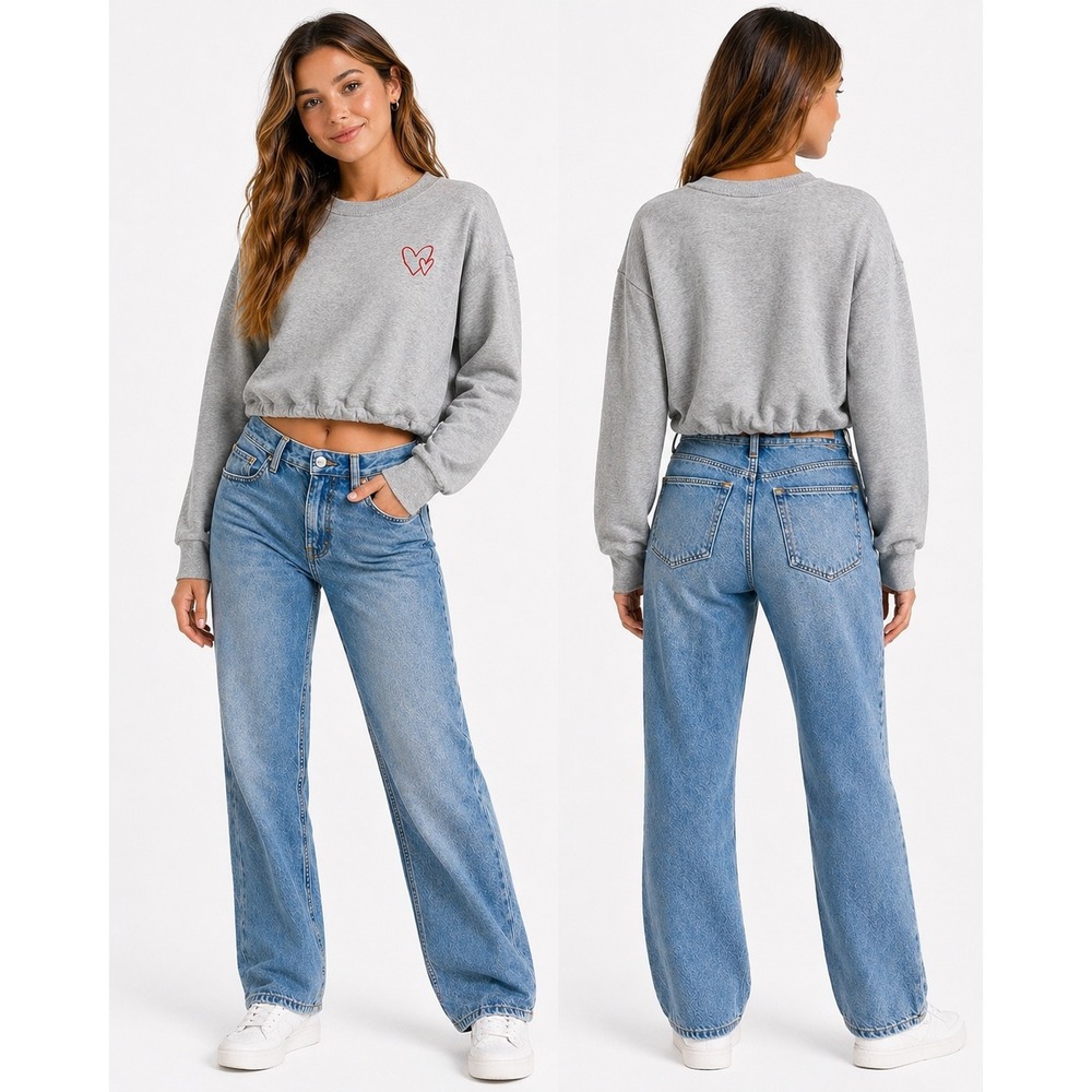 Universal Thread Sweatshirt Women S Gray Heart Embroidered Crewneck Pullover